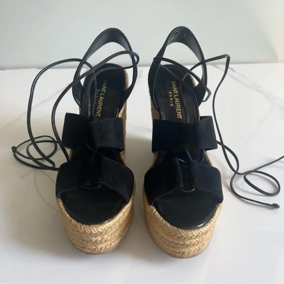 AUTHENTIC YSL SUEDE LACE UP WEDGES - Picture 6 of 14